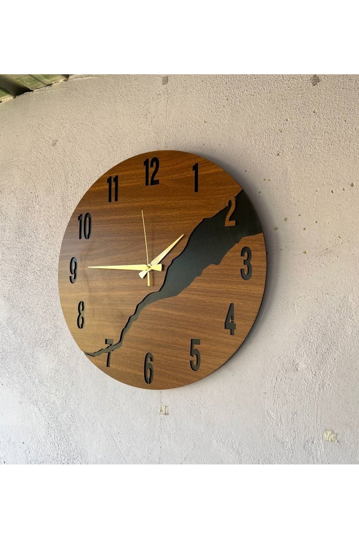 Ahşap Siyah Ceviz Mobilya Renk Desenli Hediyelik Sessiz Duvar Saati 50cm