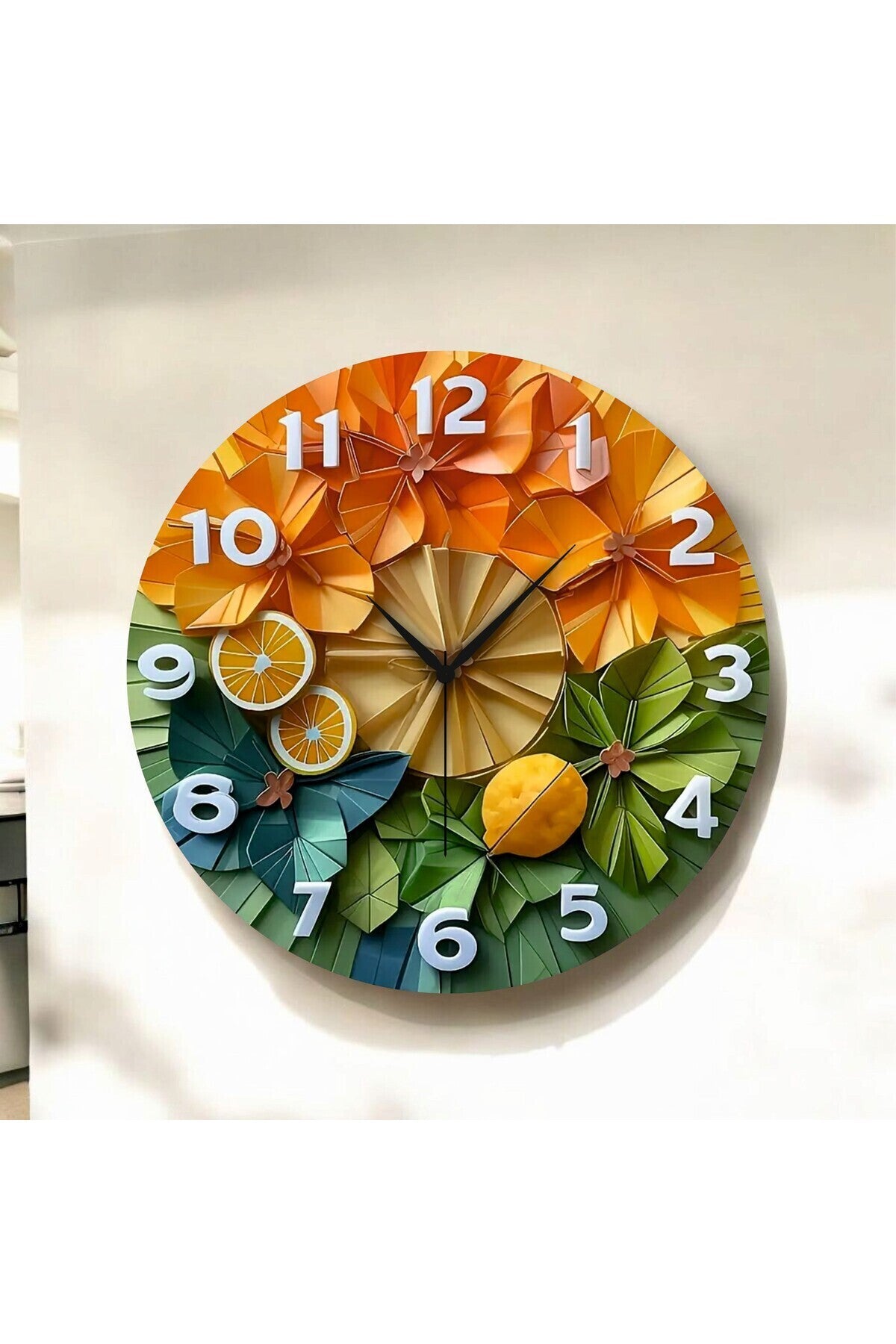 Renkli Baskı Meyve Sebze Desenli Sayılı Hediyelik Ahşap Sessiz Tablo Duvar Saati