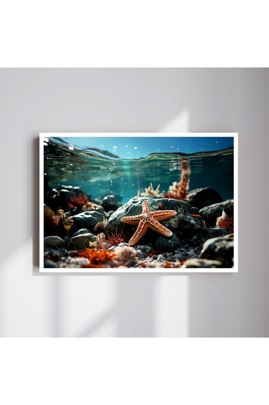 Deniz Manzara Büyük Boy Renkli Solmaz Kaliteli Baskı Çerçeve Görünümlü MDF Tablo 70x50cm 43