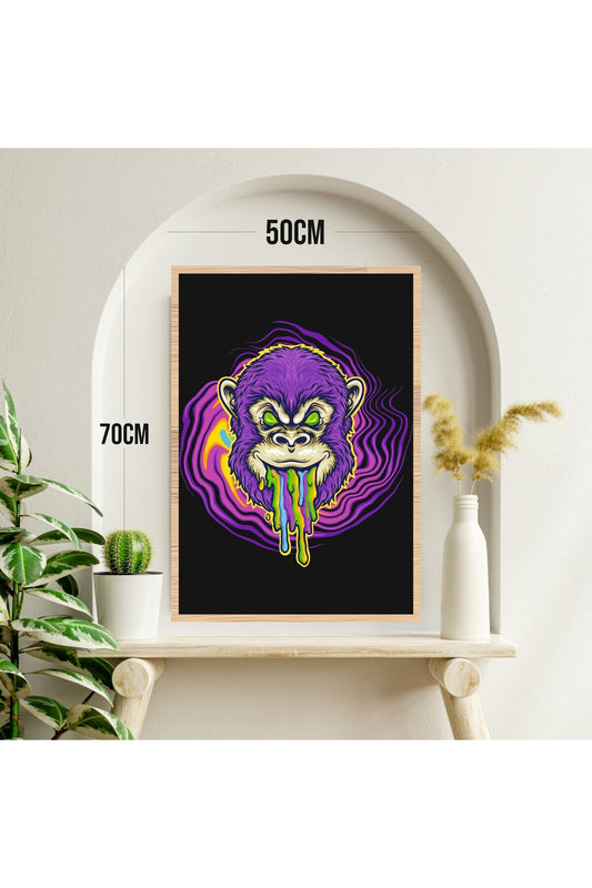 Maymun Hayvan Büyük Boy Renkli Solmaz Kaliteli Baskı Çerçeve Görünümlü MDF Tablo 70x50cm 249