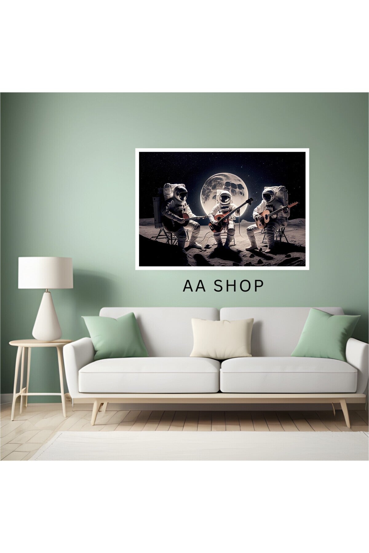 Uzay Astronot Müzik Büyük Boy Renkli Solmaz Kaliteli Baskı Çerçeve Görünümlü MDF Tablo 70x50cm 164