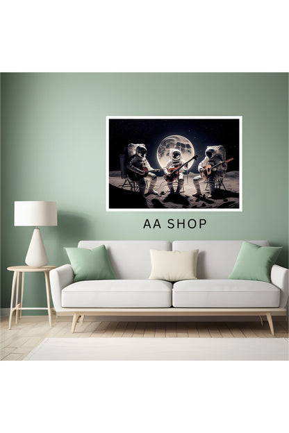 Uzay Astronot Müzik Büyük Boy Renkli Solmaz Kaliteli Baskı Çerçeve Görünümlü MDF Tablo 70x50cm 164