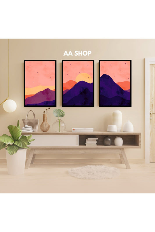 3 Parça Doğa Renkli Solmaz Kaliteli Baskı Çerçeve Görünümlü MDF Tablo Set 36