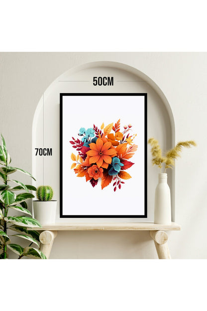 Çiçek Büyük Boy Renkli Solmaz Kaliteli Baskı Çerçeve Görünümlü MDF Tablo 70x50cm 45