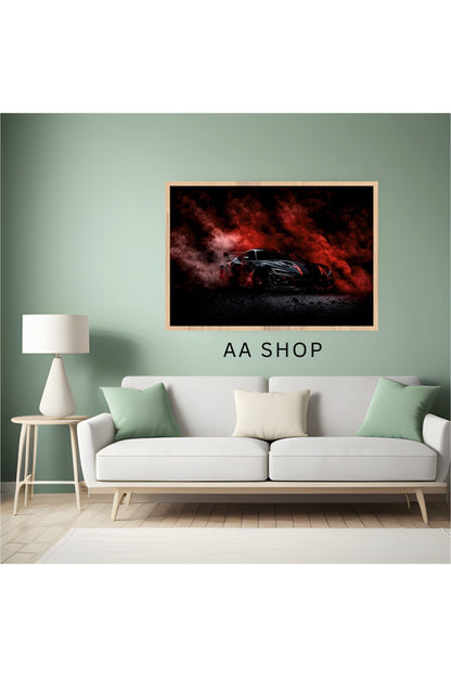 Araba Büyük Boy Renkli Solmaz Kaliteli Baskı Çerçeve Görünümlü MDF Tablo 70x50cm 148