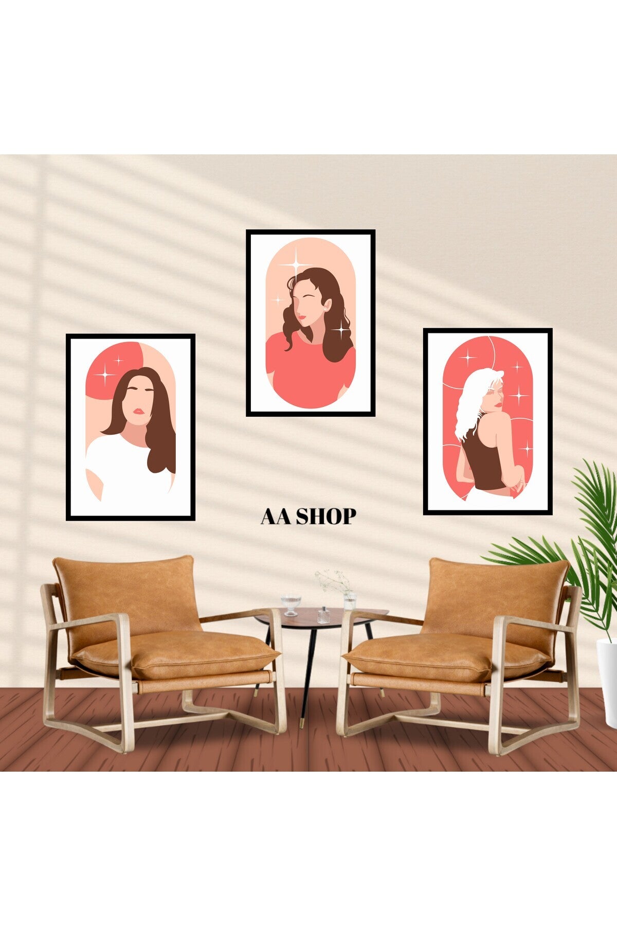 3 Parça Kadın Renkli Solmaz Kaliteli Baskı Çerçeve Görünümlü MDF Tablo Set 44