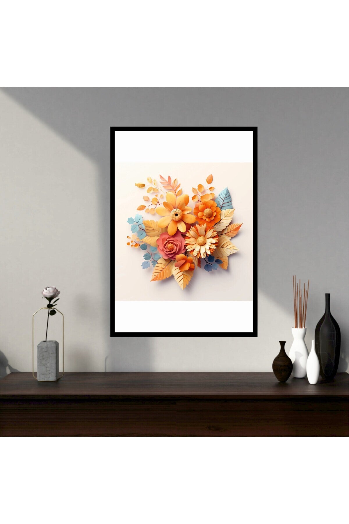 Çiçek Büyük Boy Renkli Solmaz Kaliteli Baskı Çerçeve Görünümlü MDF Tablo 70x50cm 46