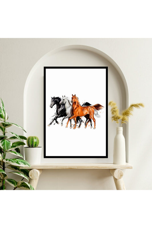 At Hayvan Büyük Boy Renkli Solmaz Kaliteli Baskı Çerçeve Görünümlü MDF Tablo 70x50cm 01