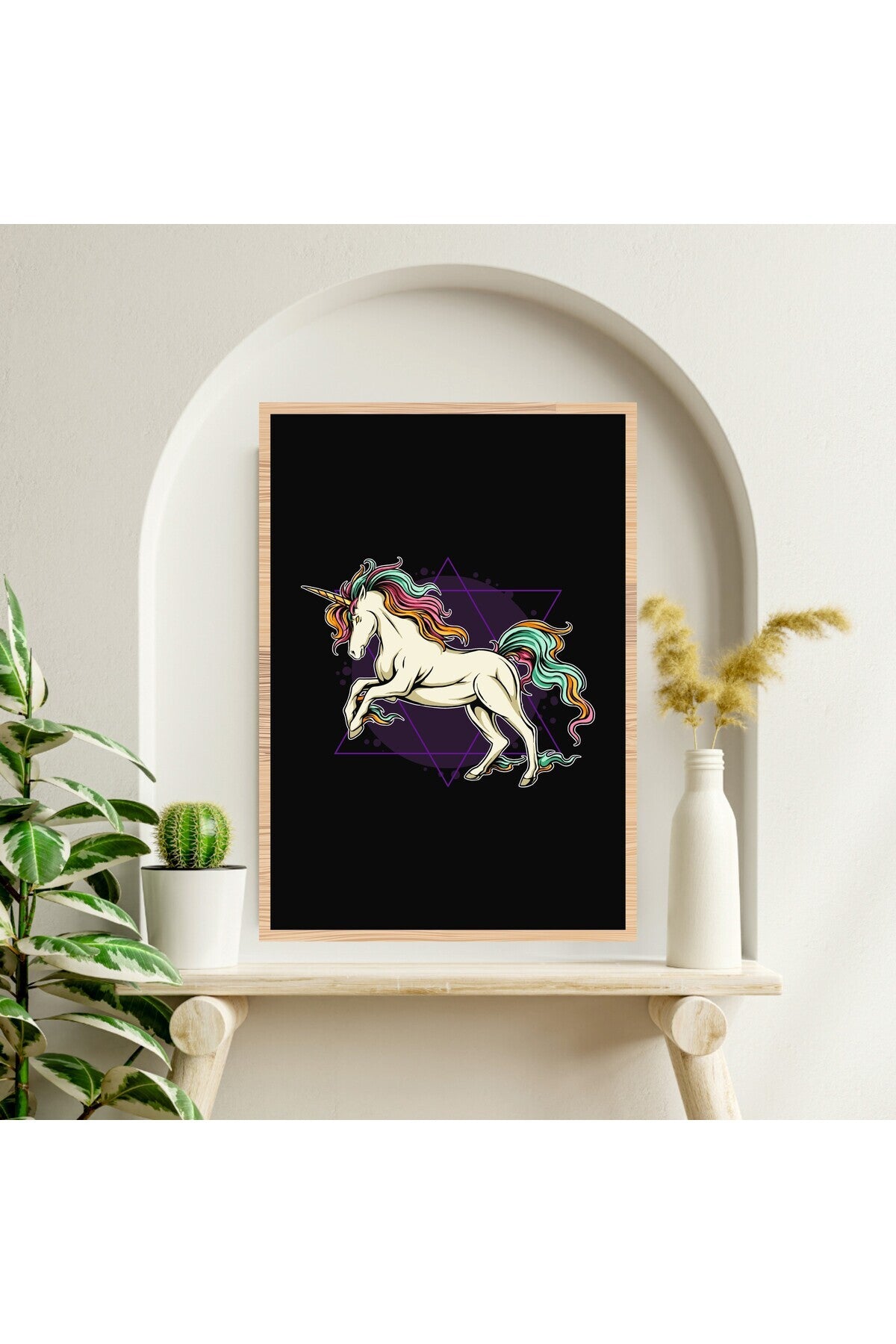 Unicorn At Hayvan Büyük Boy Renkli Solmaz Kaliteli Baskı Çerçeve Görünümlü MDF Tablo 70x50cm 259