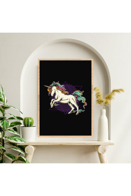 Unicorn At Hayvan Büyük Boy Renkli Solmaz Kaliteli Baskı Çerçeve Görünümlü MDF Tablo 70x50cm 259