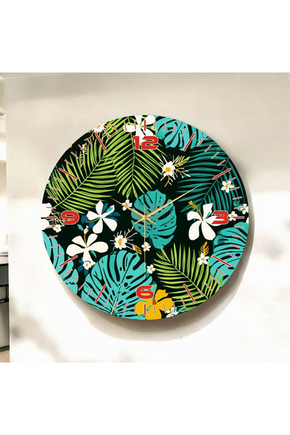 Renkli Baskı Çiçek Desenli Sayılı Hediyelik Ahşap Sessiz Tablo Duvar Saati