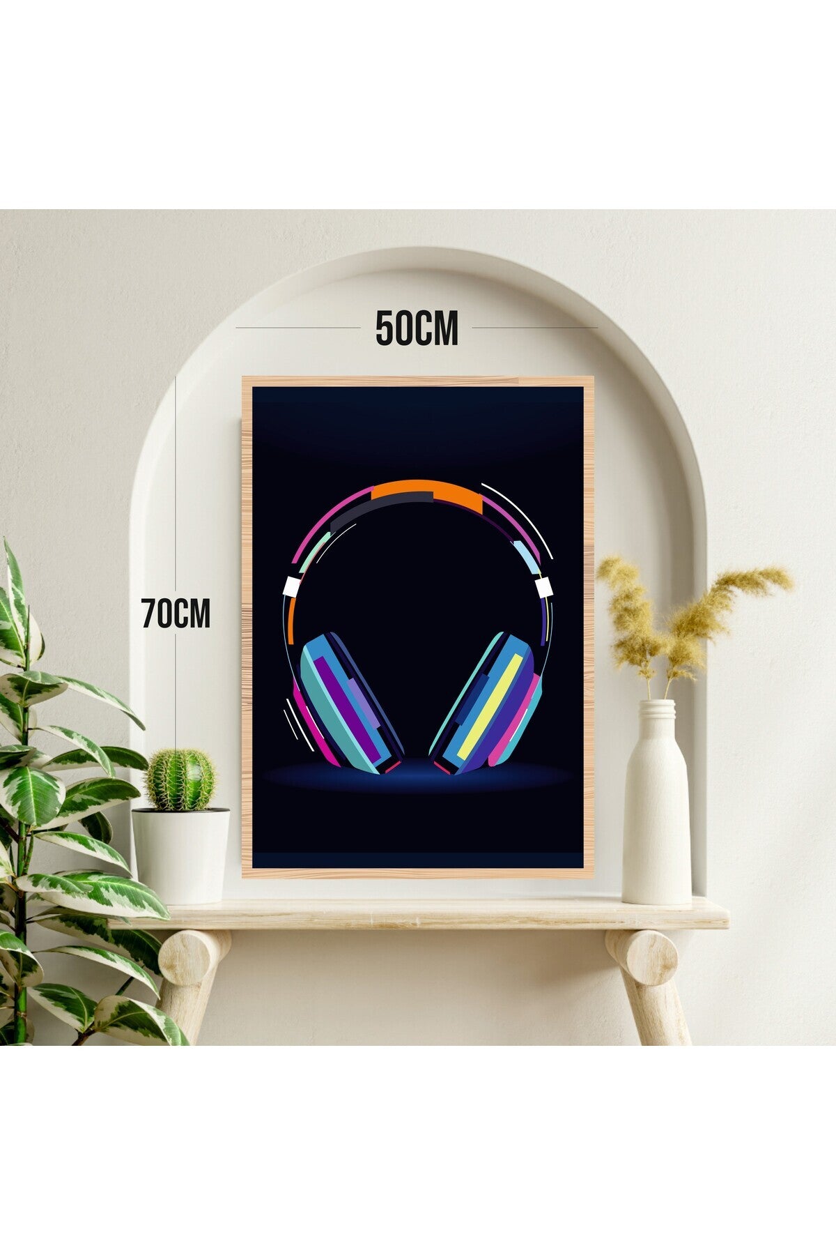 Müzik Kulaklık Büyük Boy Renkli Solmaz Kaliteli Baskı Çerçeve Görünümlü MDF Tablo 70x50cm 235