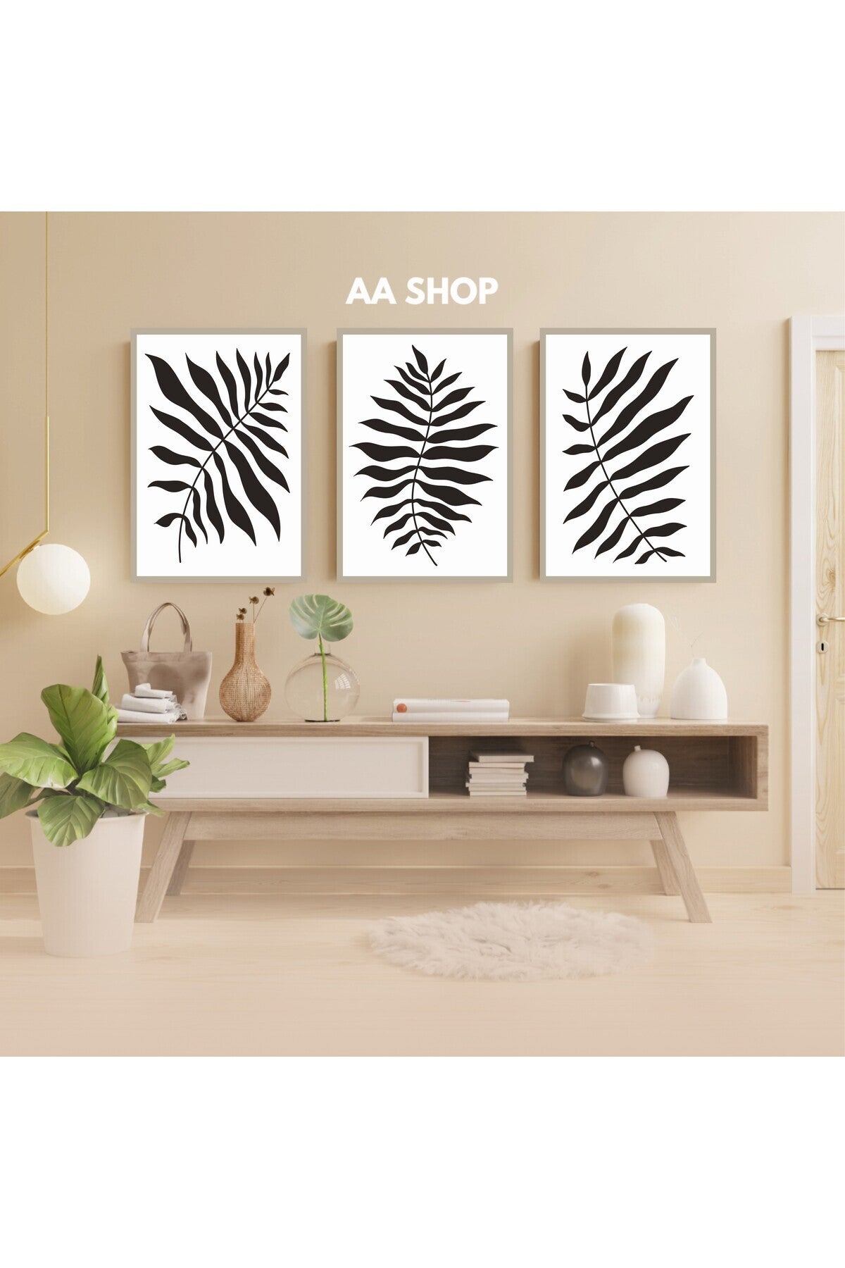 3 Parça Çiçek Yaprak Renkli Solmaz Kaliteli Baskı Çerçeve Görünümlü MDF Tablo Set 17