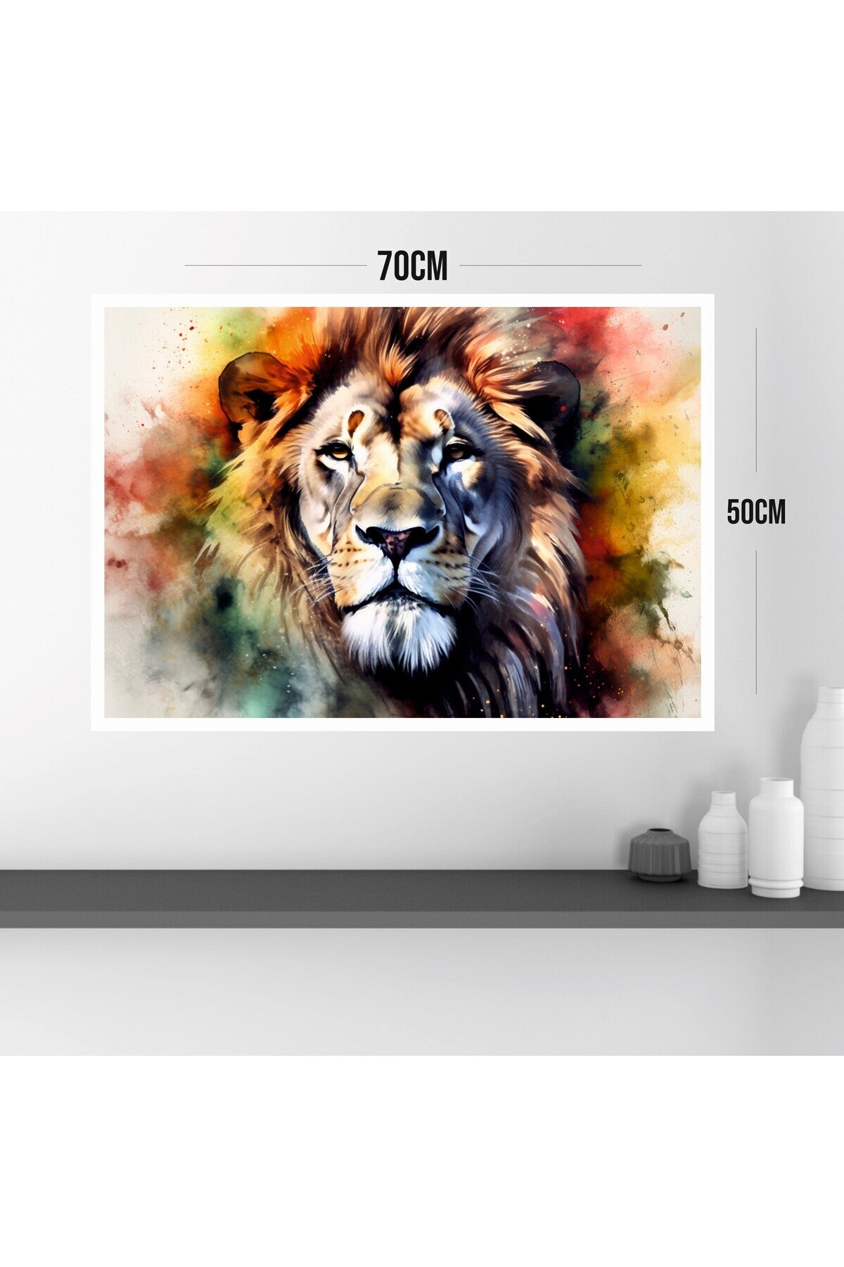 Aslan Hayvan Büyük Boy Renkli Solmaz Kaliteli Baskı Çerçeve Görünümlü MDF Tablo 70x50cm 175