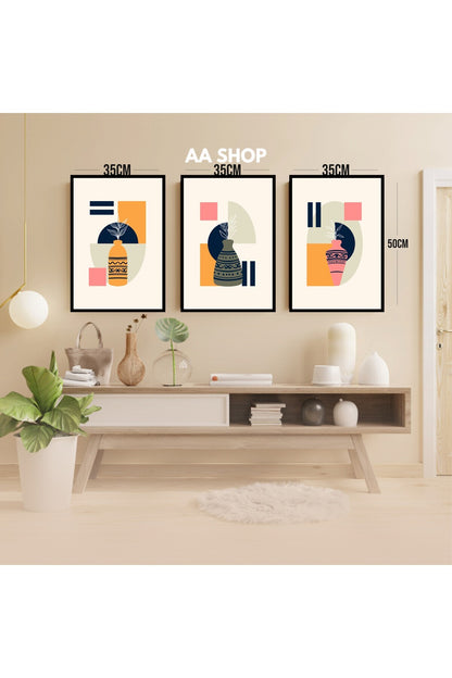 3 Parça Renkli Solmaz Kaliteli Baskı Çerçeve Görünümlü MDF Tablo Set 77