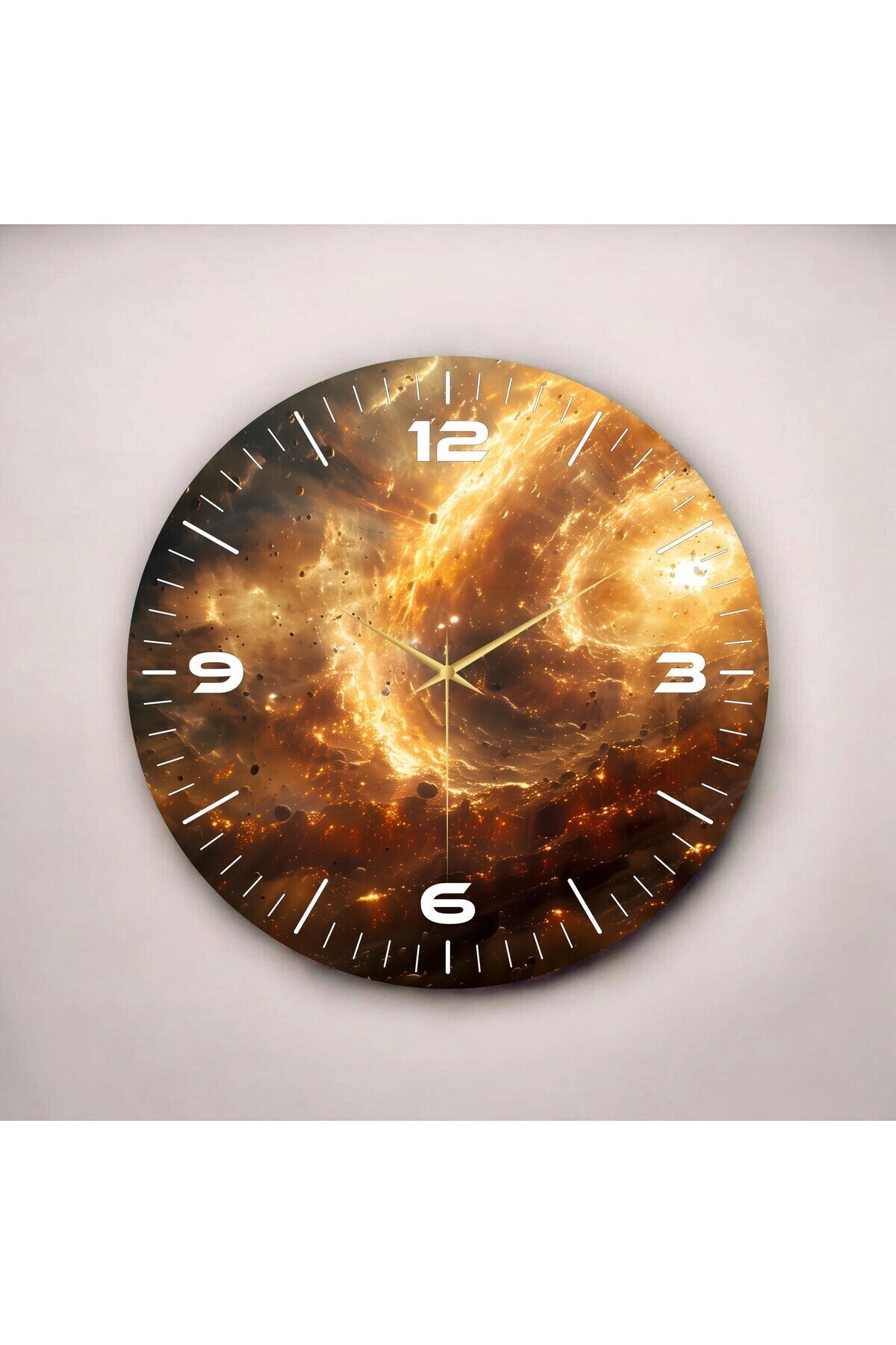 Uzay Temalı Renkli Baskı Desenli Sayılı Hediyelik Ahşap Sessiz Tablo Duvar Saati 50cm