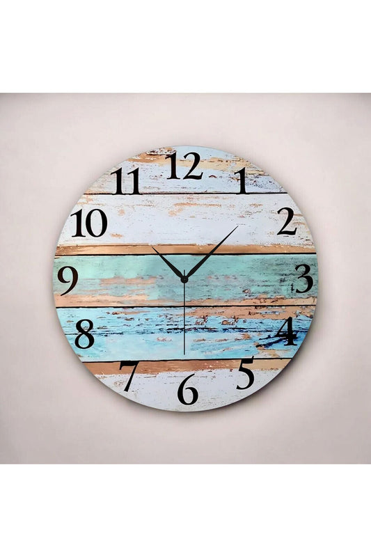 Renkli Baskı Desenli Sayılı Hediyelik Ahşap Sessiz Tablo Duvar Saati