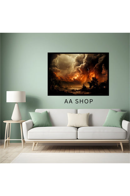 Doğa Manzara Büyük Boy Renkli Solmaz Kaliteli Baskı Çerçeve Görünümlü MDF Tablo 70x50cm 93