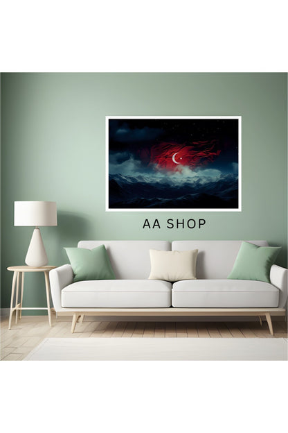 Türk Bayrağı Büyük Boy Renkli Solmaz Kaliteli Baskı Çerçeve Görünümlü MDF Tablo 70x50cm 168