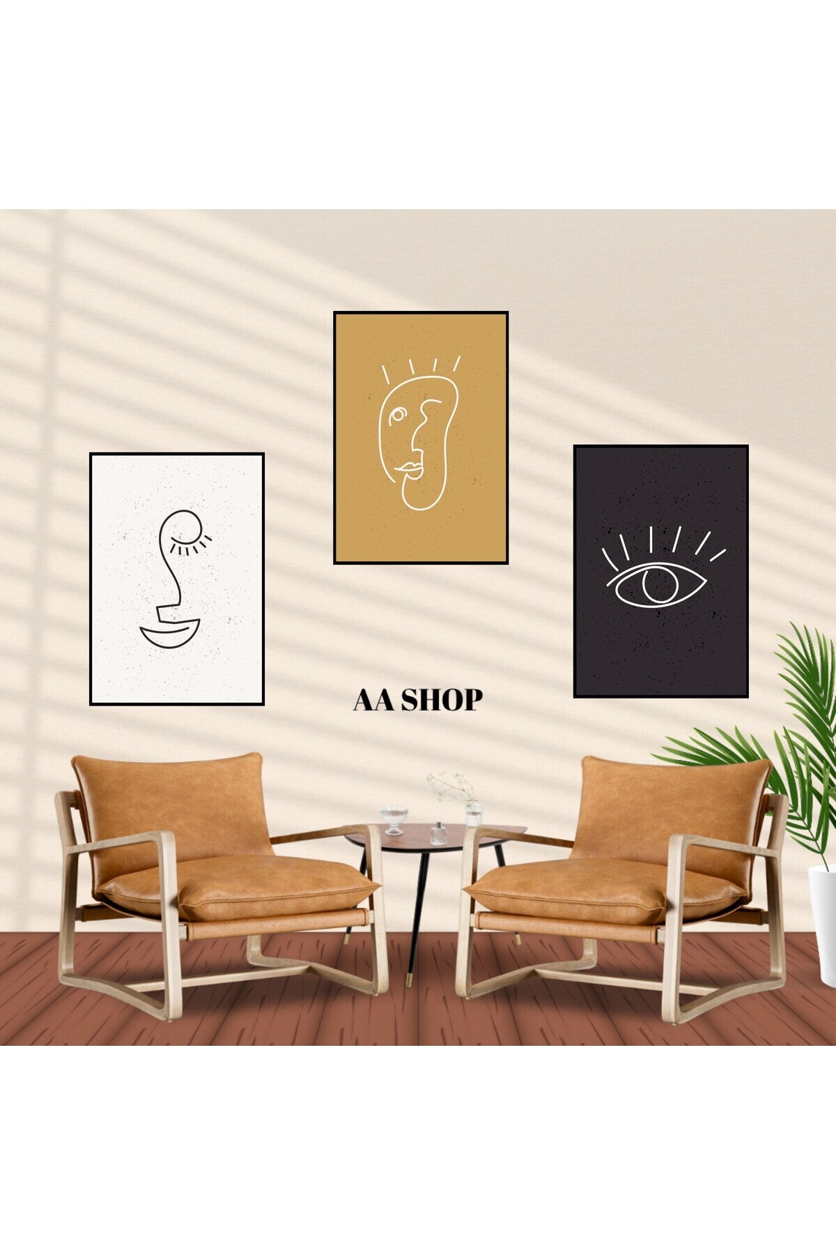 3 Parça Göz Yüz Renkli Solmaz Kaliteli Baskı Çerçeve Görünümlü MDF Tablo Set 98