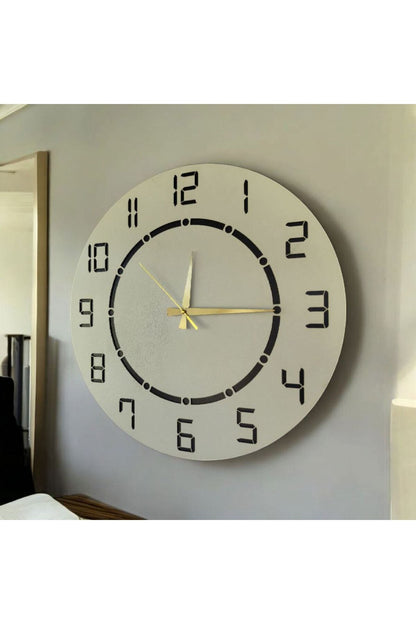 Siyah Beyaz Renk Desenli Sayılı Hediyelik Ahşap Sessiz Duvar Saati 50cm