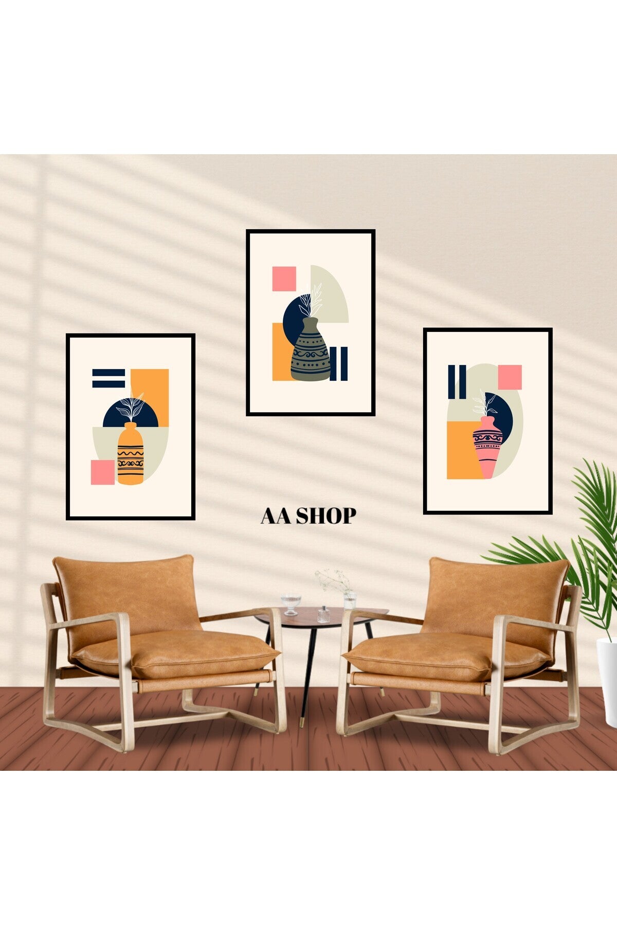 3 Parça Renkli Solmaz Kaliteli Baskı Çerçeve Görünümlü MDF Tablo Set 77