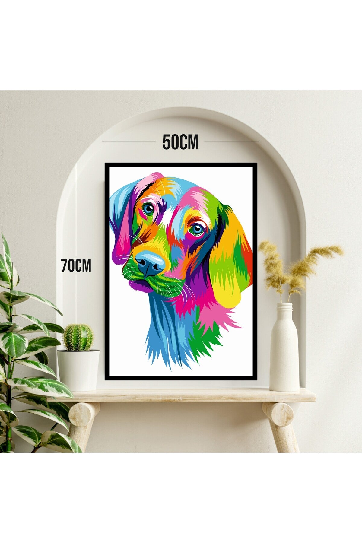 Köpek Hayvan Büyük Boy Renkli Solmaz Kaliteli Baskı Çerçeve Görünümlü MDF Tablo 70x50cm 04