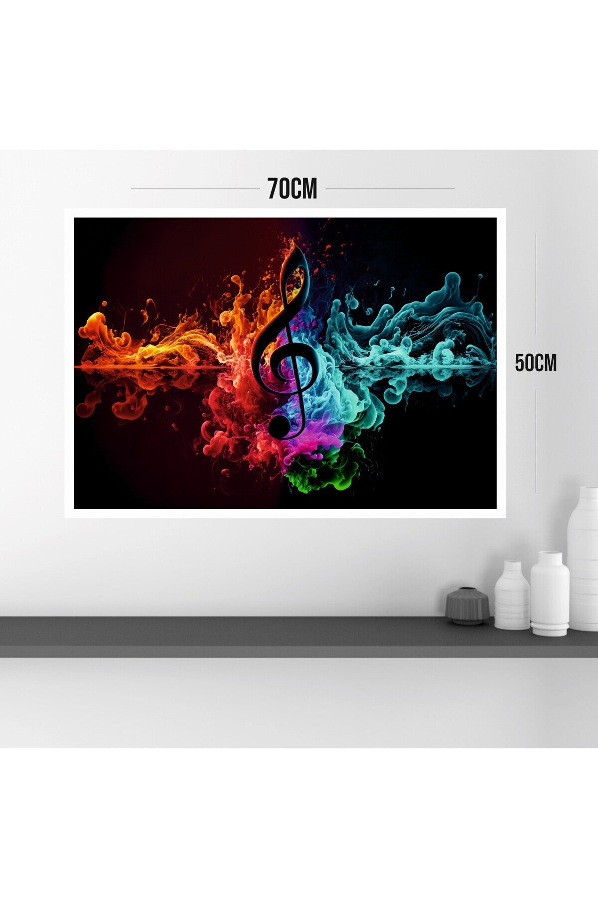 Müzik Nota Büyük Boy Renkli Solmaz Kaliteli Baskı Çerçeve Görünümlü MDF Tablo 70x50cm 132