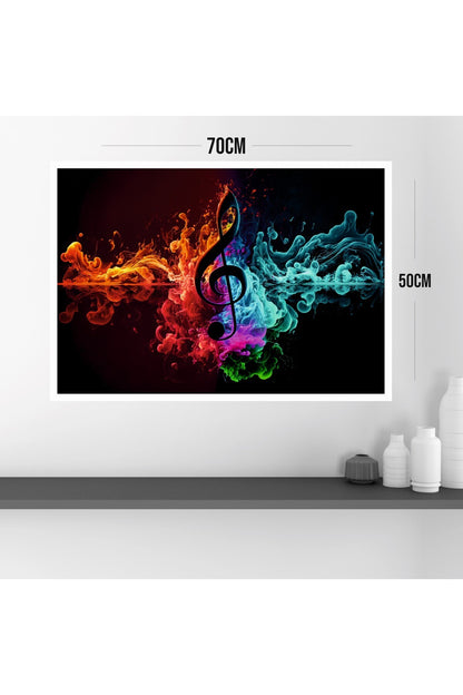 Müzik Nota Büyük Boy Renkli Solmaz Kaliteli Baskı Çerçeve Görünümlü MDF Tablo 70x50cm 132