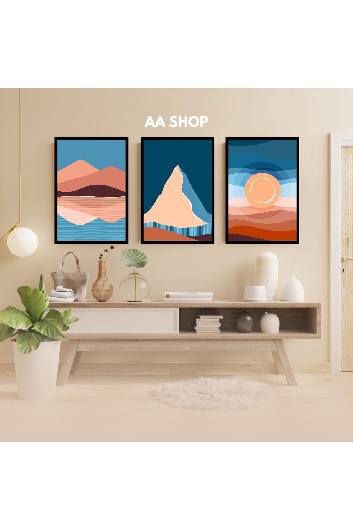 3 Parça Doğa Renkli Solmaz Kaliteli Baskı Çerçeve Görünümlü MDF Tablo Set 29