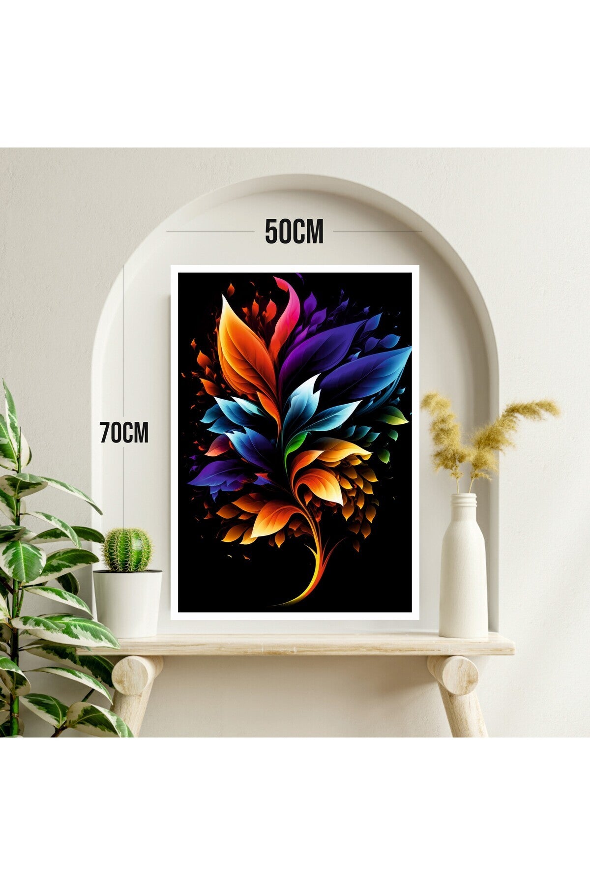 Çiçek Büyük Boy Renkli Solmaz Kaliteli Baskı Çerçeve Görünümlü MDF Tablo 70x50cm 156