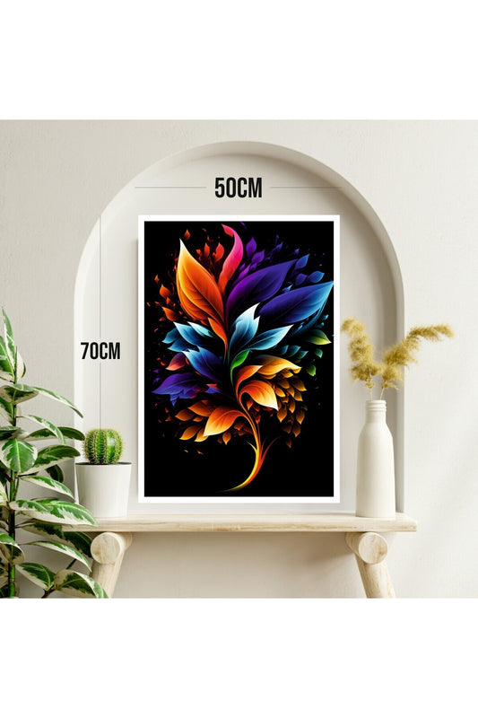 Çiçek Büyük Boy Renkli Solmaz Kaliteli Baskı Çerçeve Görünümlü MDF Tablo 70x50cm 156