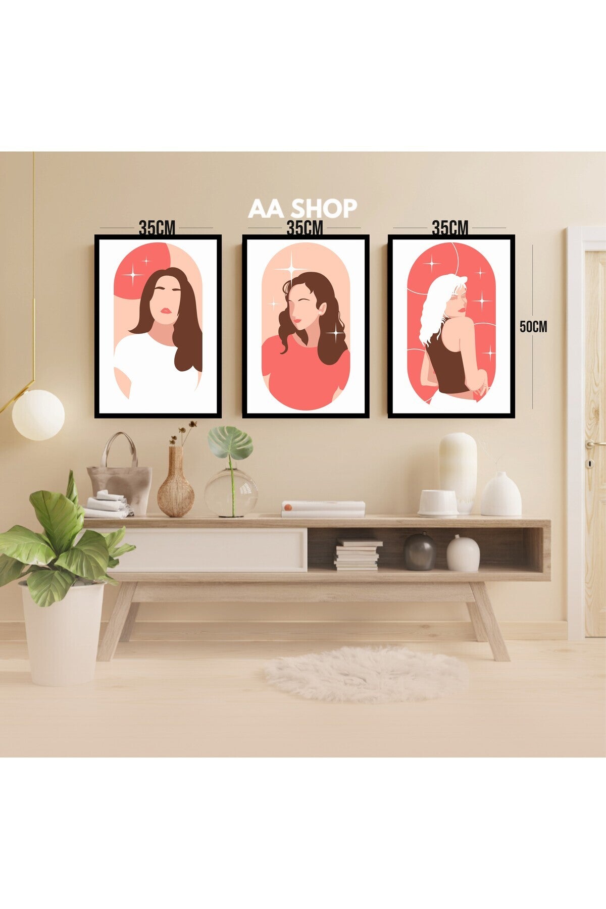 3 Parça Kadın Renkli Solmaz Kaliteli Baskı Çerçeve Görünümlü MDF Tablo Set 44