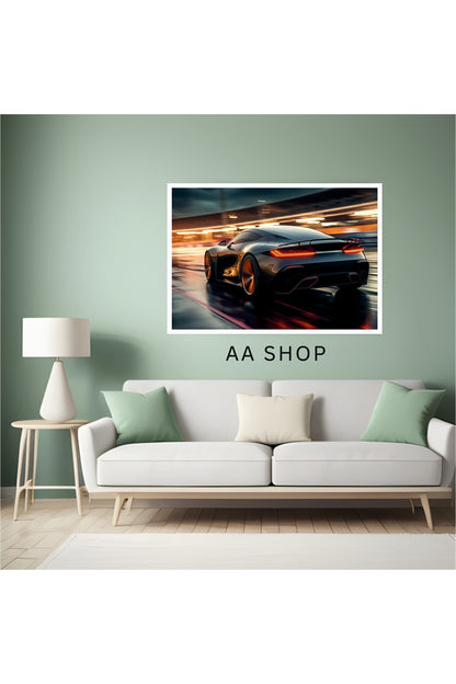 Araba Büyük Boy Renkli Solmaz Kaliteli Baskı Çerçeve Görünümlü MDF Tablo 70x50cm 170