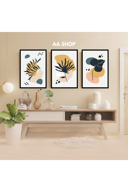 3 Parça Renkli Solmaz Kaliteli Baskı Çerçeve Görünümlü MDF Tablo Set 41