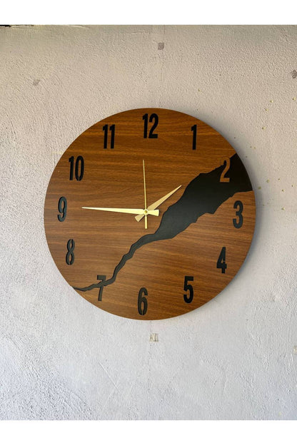 Ahşap Siyah Ceviz Mobilya Renk Desenli Hediyelik Sessiz Duvar Saati 50cm