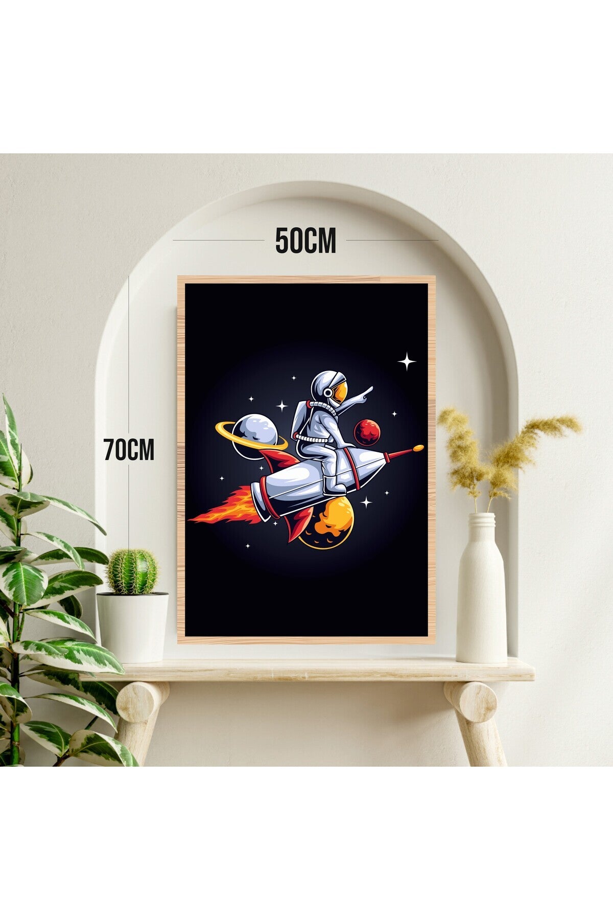 Uzay Astronot Büyük Boy Renkli Solmaz Kaliteli Baskı Çerçeve Görünümlü MDF Tablo 70x50cm 257