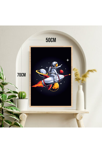 Uzay Astronot Büyük Boy Renkli Solmaz Kaliteli Baskı Çerçeve Görünümlü MDF Tablo 70x50cm 257