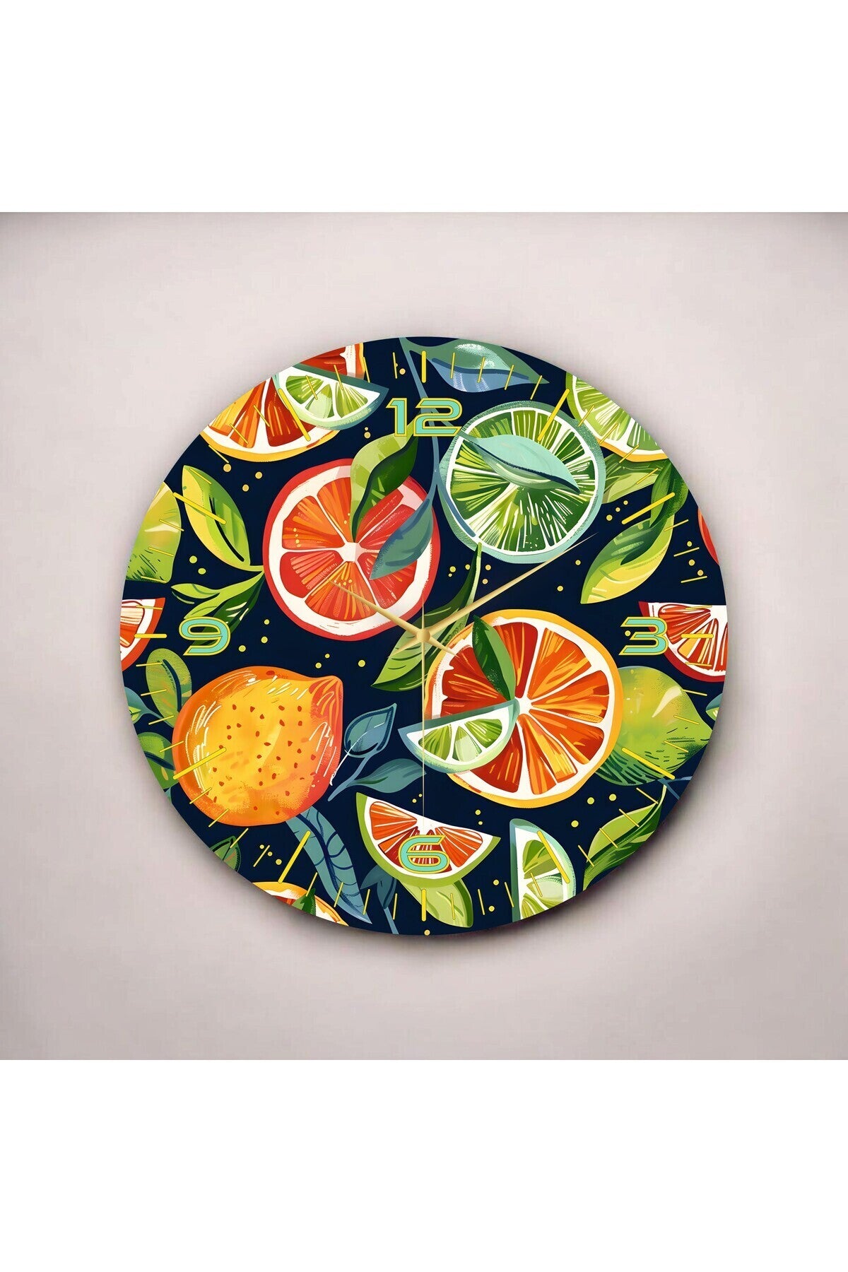 Renkli Baskı Meyve Desenli Sayılı Hediyelik Ahşap Sessiz Tablo Duvar Saati