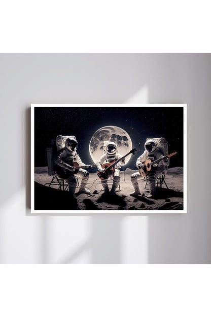 Uzay Astronot Müzik Büyük Boy Renkli Solmaz Kaliteli Baskı Çerçeve Görünümlü MDF Tablo 70x50cm 164