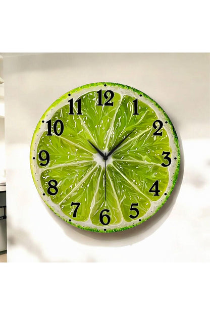 Renkli Baskı Limon Sebze Desenli Sayılı Hediyelik Ahşap Sessiz Tablo Duvar Saati