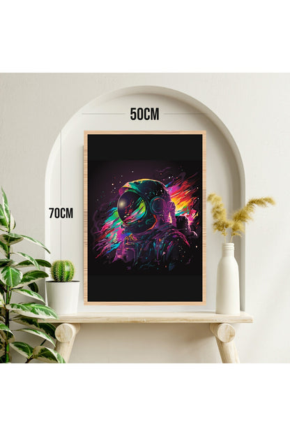 Astronot Uzay Büyük Boy Renkli Solmaz Kaliteli Baskı Çerçeve Görünümlü MDF Tablo 70x50cm 221