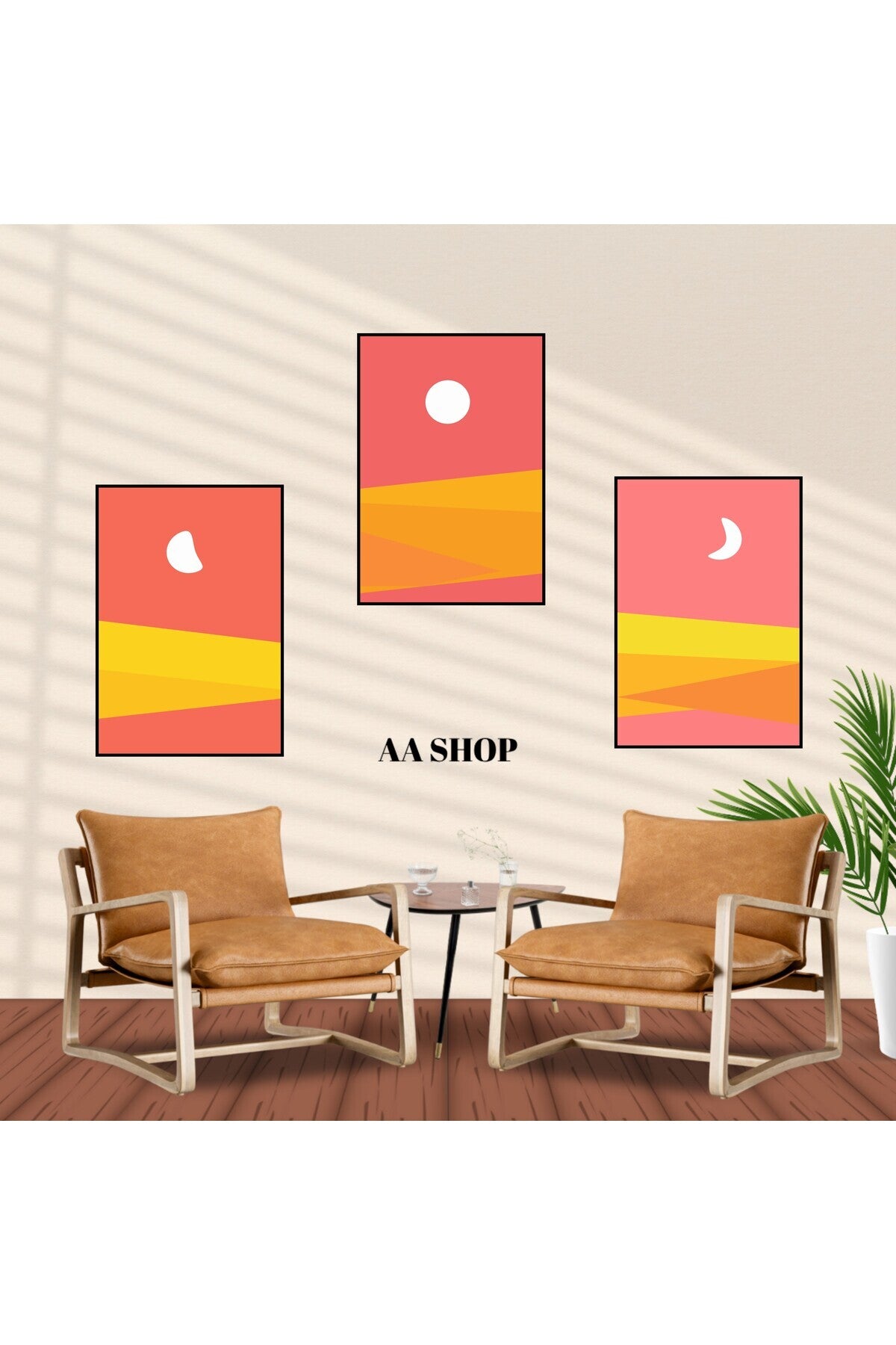 3 Parça Doğa Renkli Solmaz Kaliteli Baskı Çerçeve Görünümlü MDF Tablo Set 67