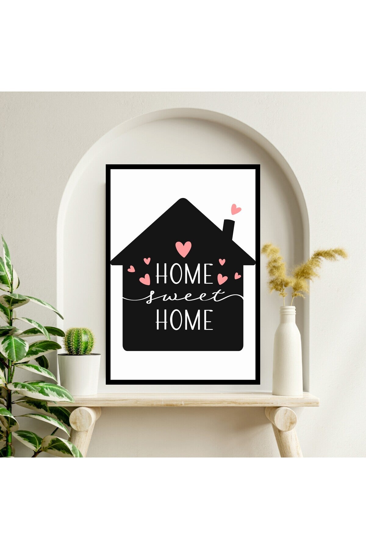 Home Sweet Motto Büyük Boy Renkli Solmaz Kaliteli Baskı Çerçeve Görünümlü MDF Tablo 70x50cm 237