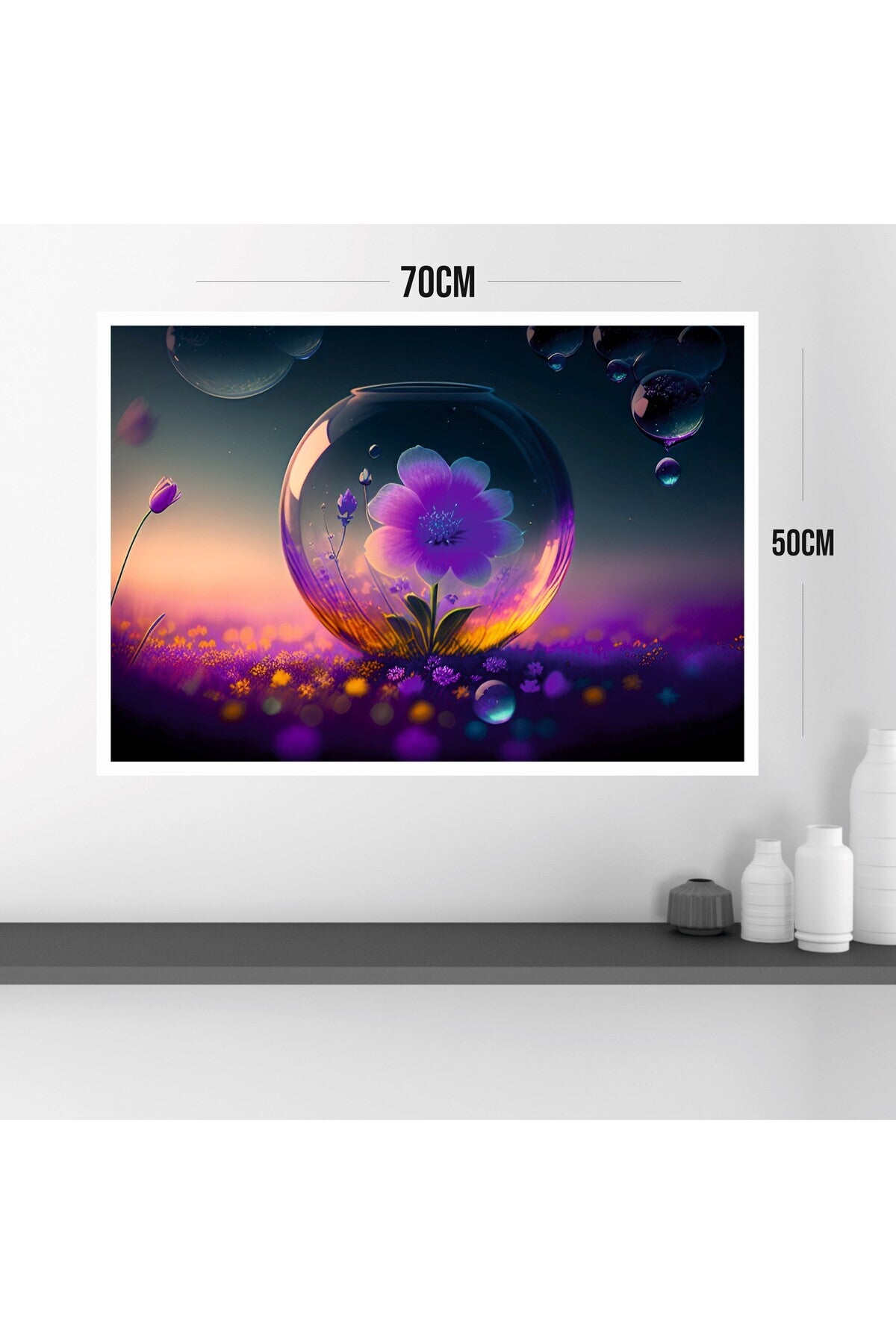 Çiçek Doğa Büyük Boy Renkli Solmaz Kaliteli Baskı Çerçeve Görünümlü MDF Tablo 70x50cm 128