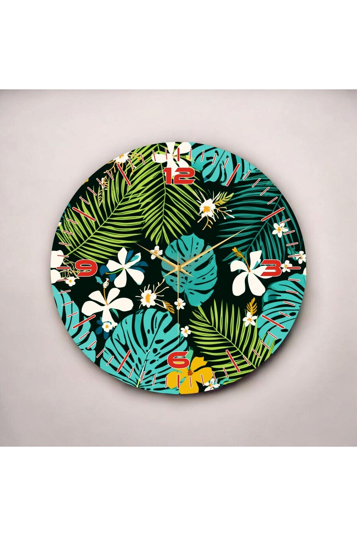 Renkli Baskı Çiçek Desenli Sayılı Hediyelik Ahşap Sessiz Tablo Duvar Saati
