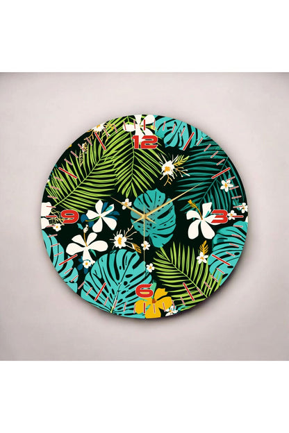 Renkli Baskı Çiçek Desenli Sayılı Hediyelik Ahşap Sessiz Tablo Duvar Saati