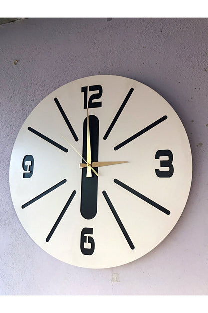 Beyaz Renk Hediyelik Ahşap Dekoratif Farklı Desenli Duvar Saati 50cm