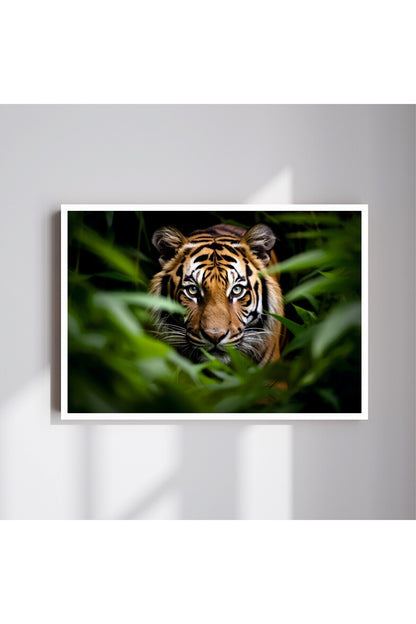 Kaplan Hayvan Doğa Büyük Boy Renkli Solmaz Kaliteli Baskı Çerçeve Görünümlü MDF Tablo 70x50cm 36