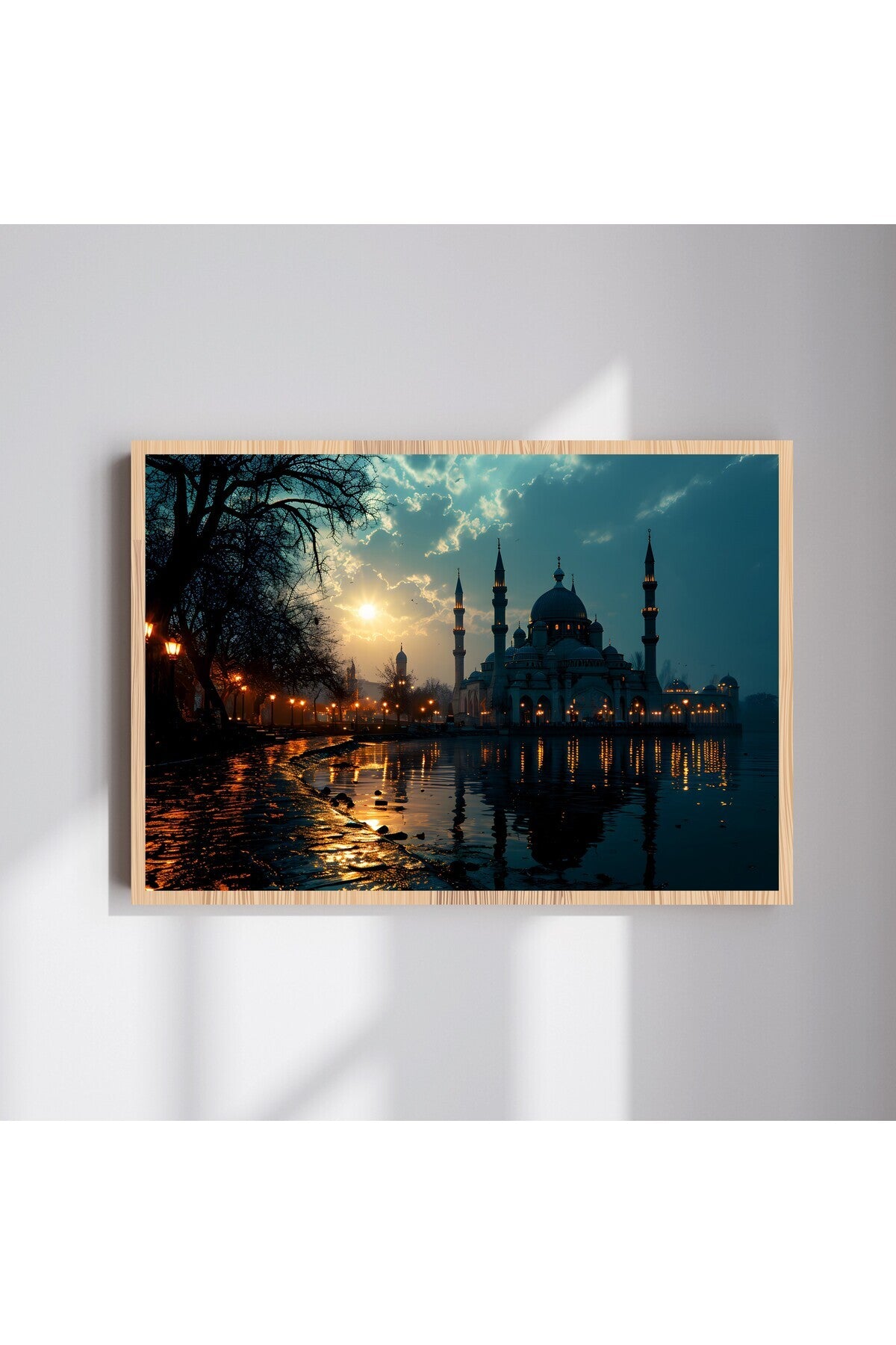 Camii Manzara Büyük Boy Renkli Solmaz Kaliteli Baskı Çerçeve Görünümlü MDF Tablo 70x50cm 133